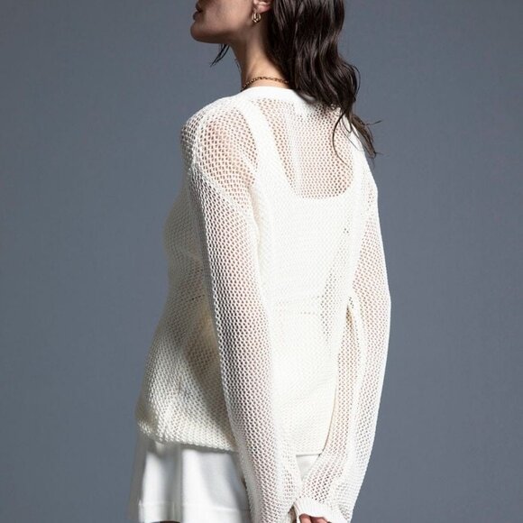 Coco Crochet Open Knit Long Sleeve Cardigan in Ivory - Picture 4 of 4